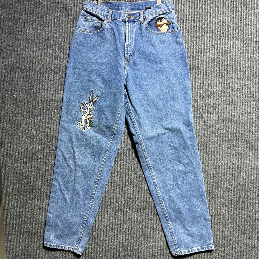 Vintage Looney Tunes Jeans Women 12 Blue Bugs Bunny Taz Embroidered Mom Denim
